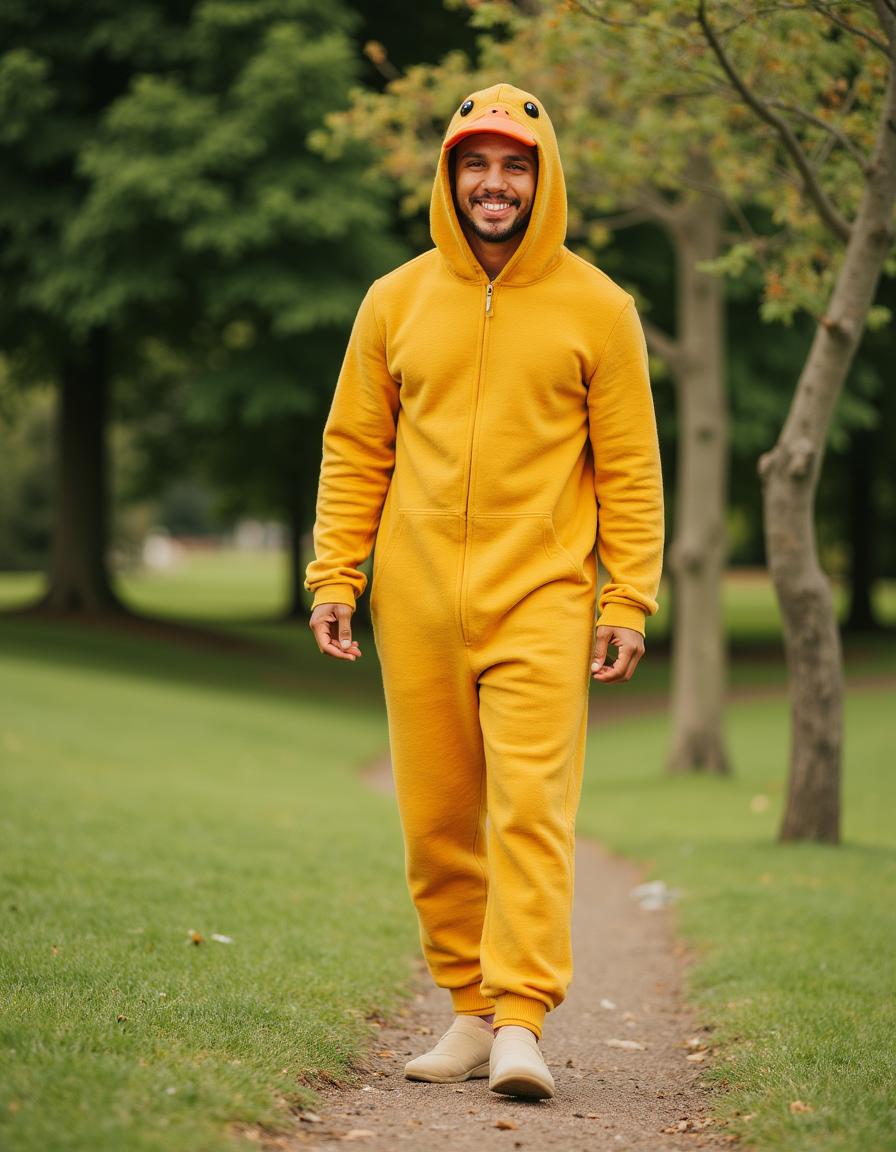 Cozy onesie man portrait