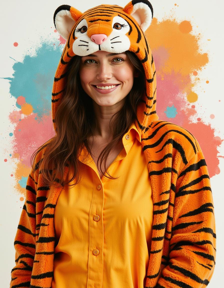 Cozy onesie woman portrait